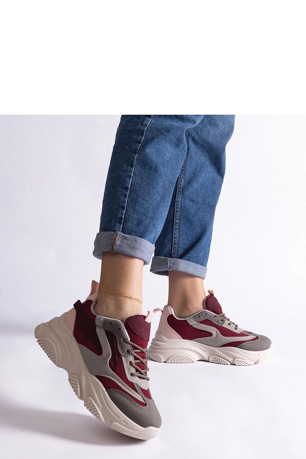 Bordowo-szare damskie sneakersy Milenka - Solea