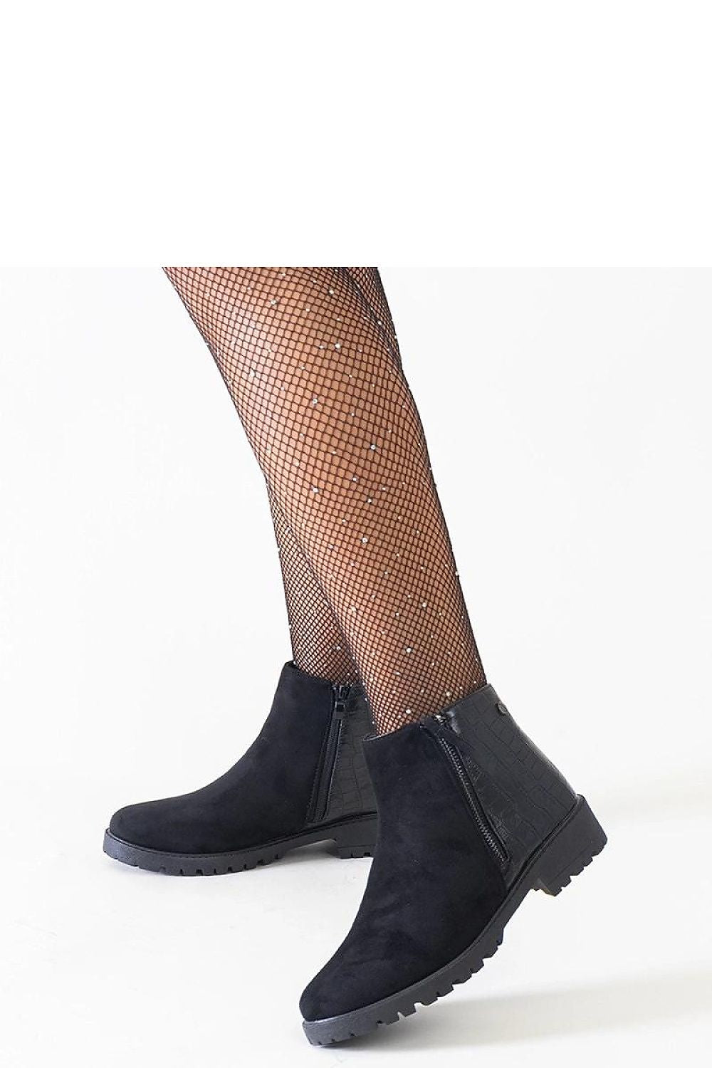   Czarne botki z motywem skóry krokodyla eko-zamsz Mifsada - Solea 