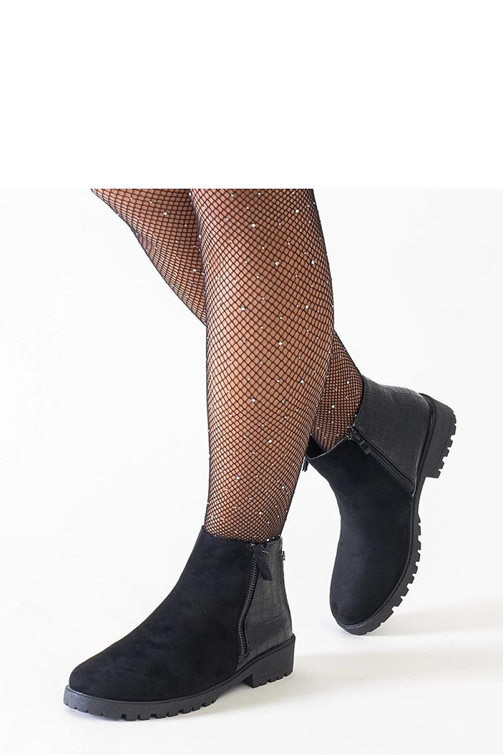   Czarne botki z motywem skóry krokodyla eko-zamsz Mifsada - Solea 