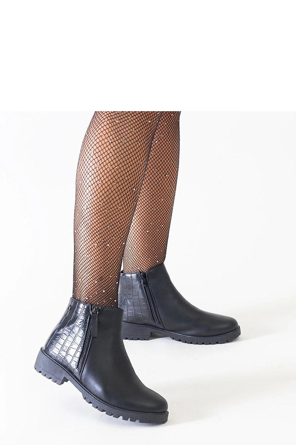   Czarne botki z motywem skóry krokodyla eko-skóra Mifsada - Solea 