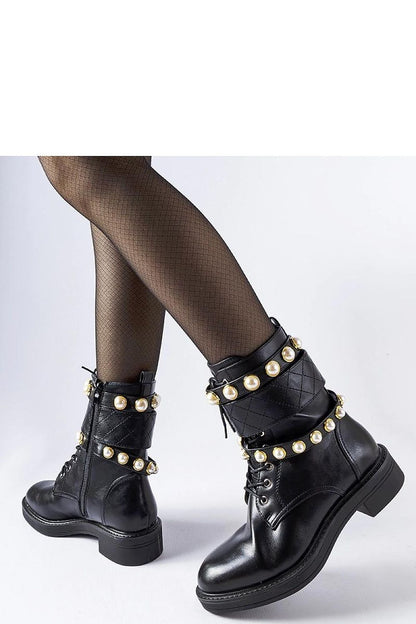   Czarne ocieplane botki z perełkami Normand - Solea 