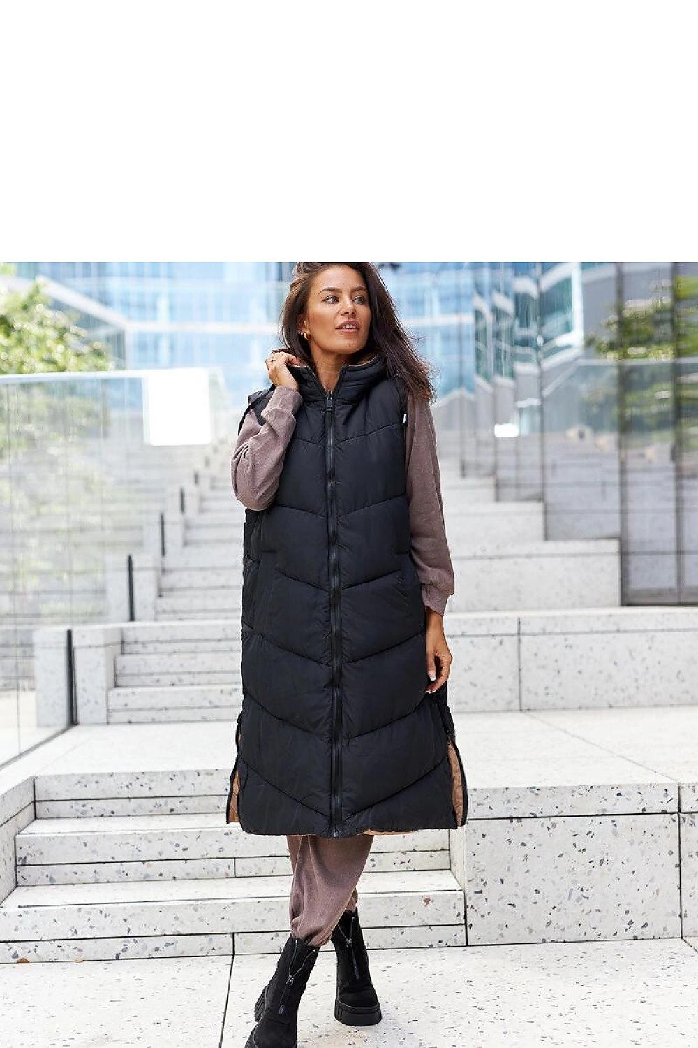   Czarne botki damskie ocieplane na zamek z grubą podeszwą wykonane z eko-zamsz Azzurra - Solea 