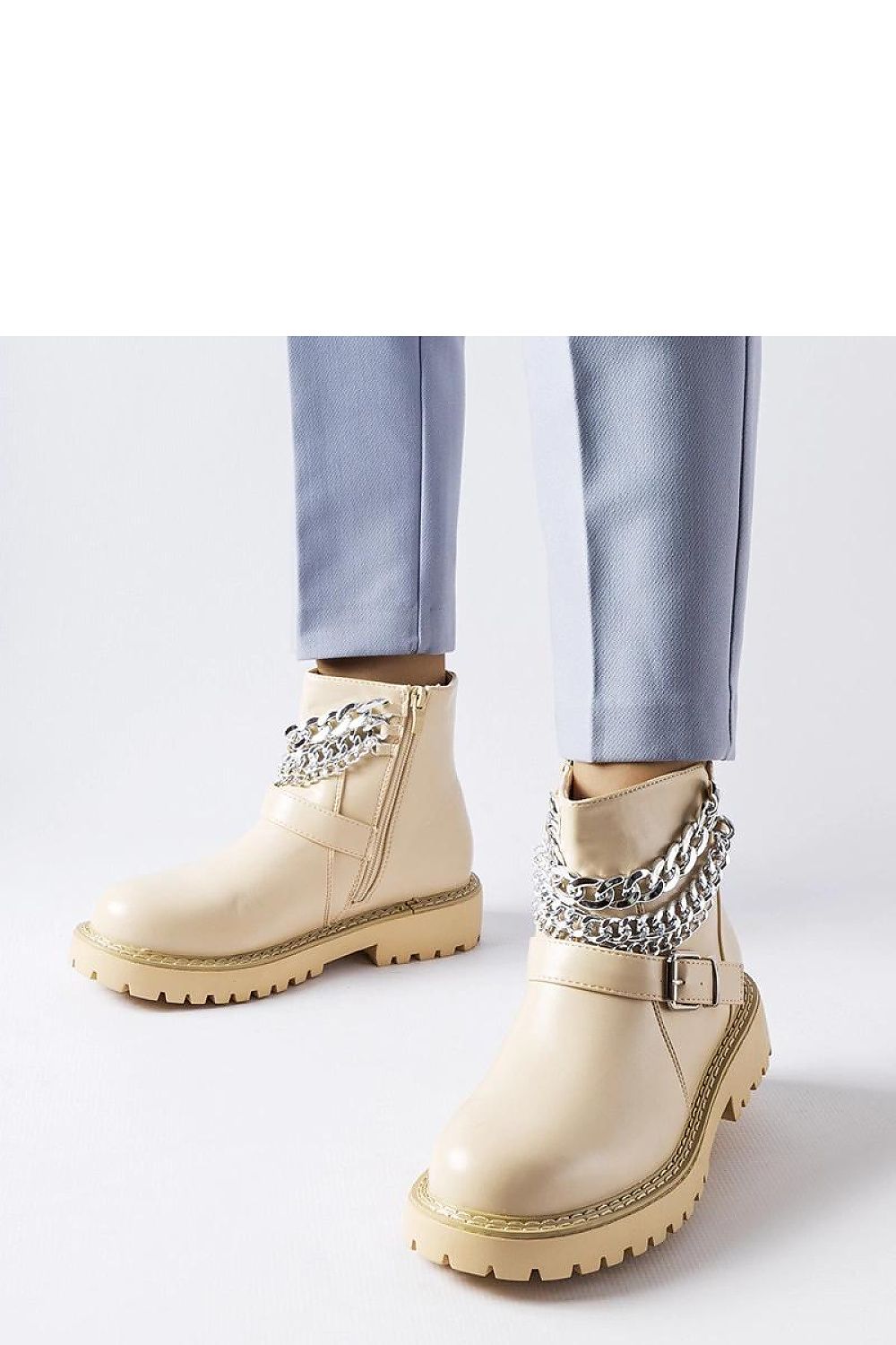   Beżowe botki z ozdobnymi łańcuchami Mezzavia - Solea 