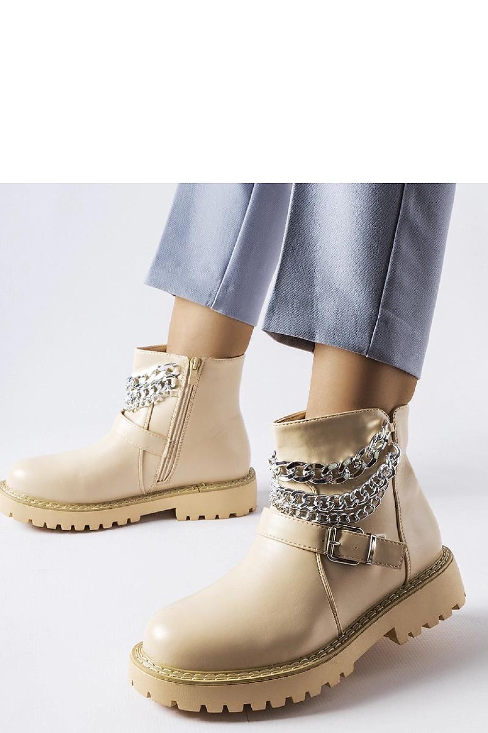   Beżowe botki z ozdobnymi łańcuchami Mezzavia - Solea 