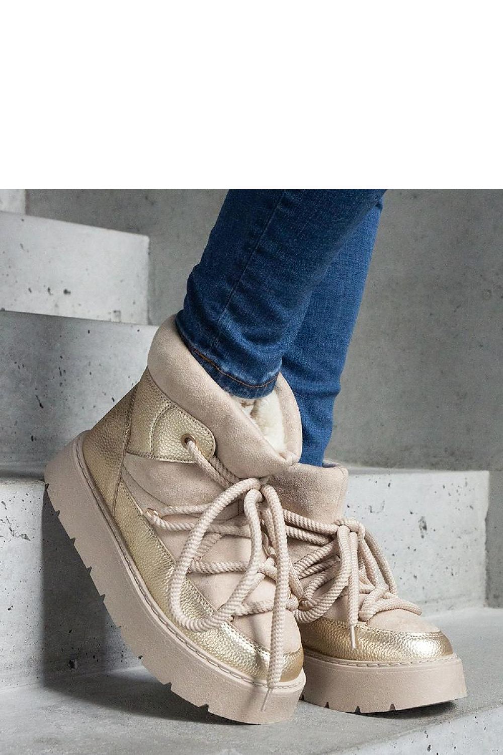   Beżowe śniegowce na platformie ocieplane futerkiem Sapphi - Solea 