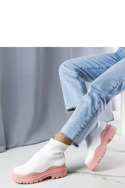   Białe skarpetkowe botki z różową podeszwą Cali - Solea 