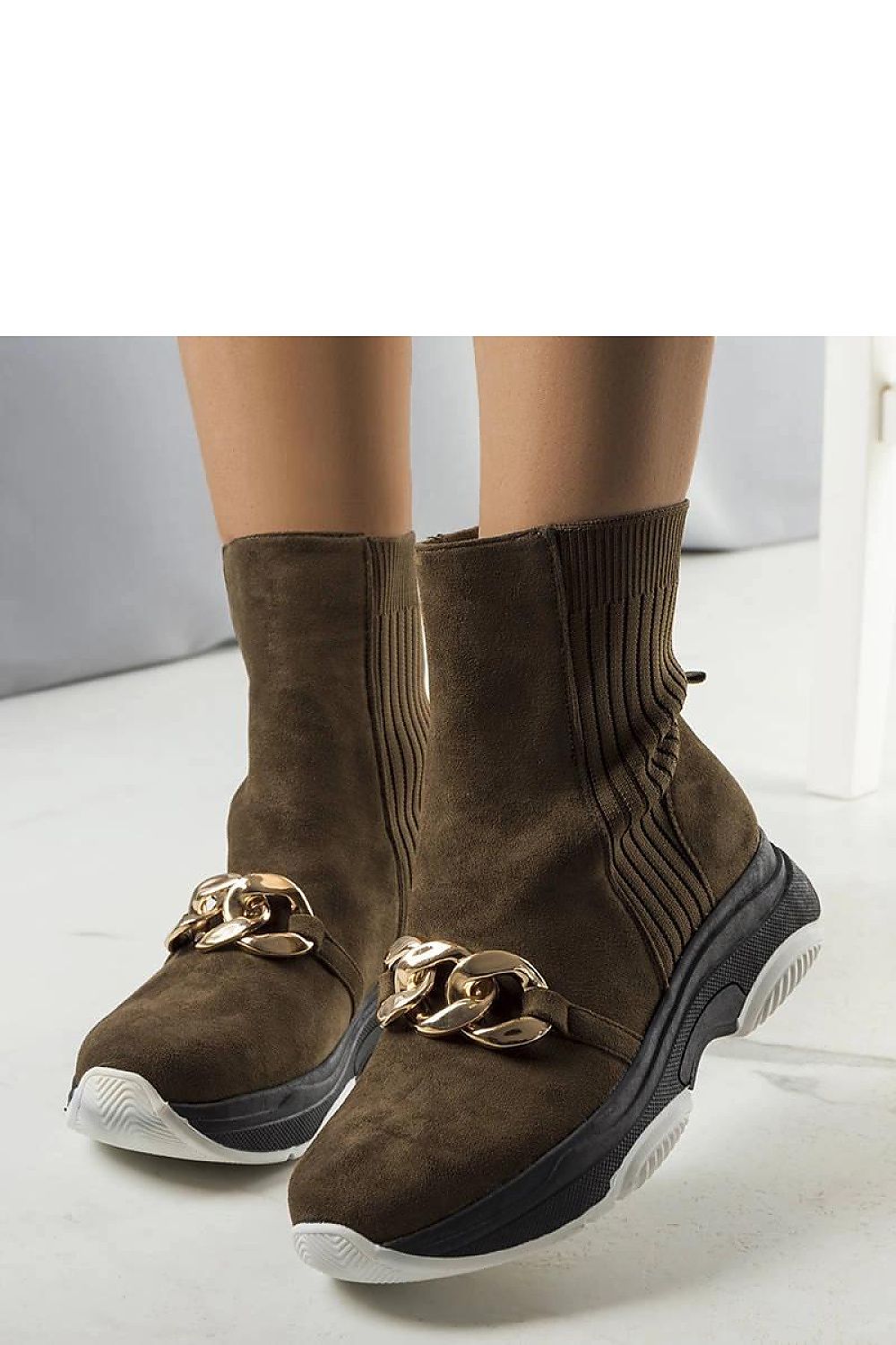   Zielone ocieplane botki z łańcuchem Ulster - Solea 