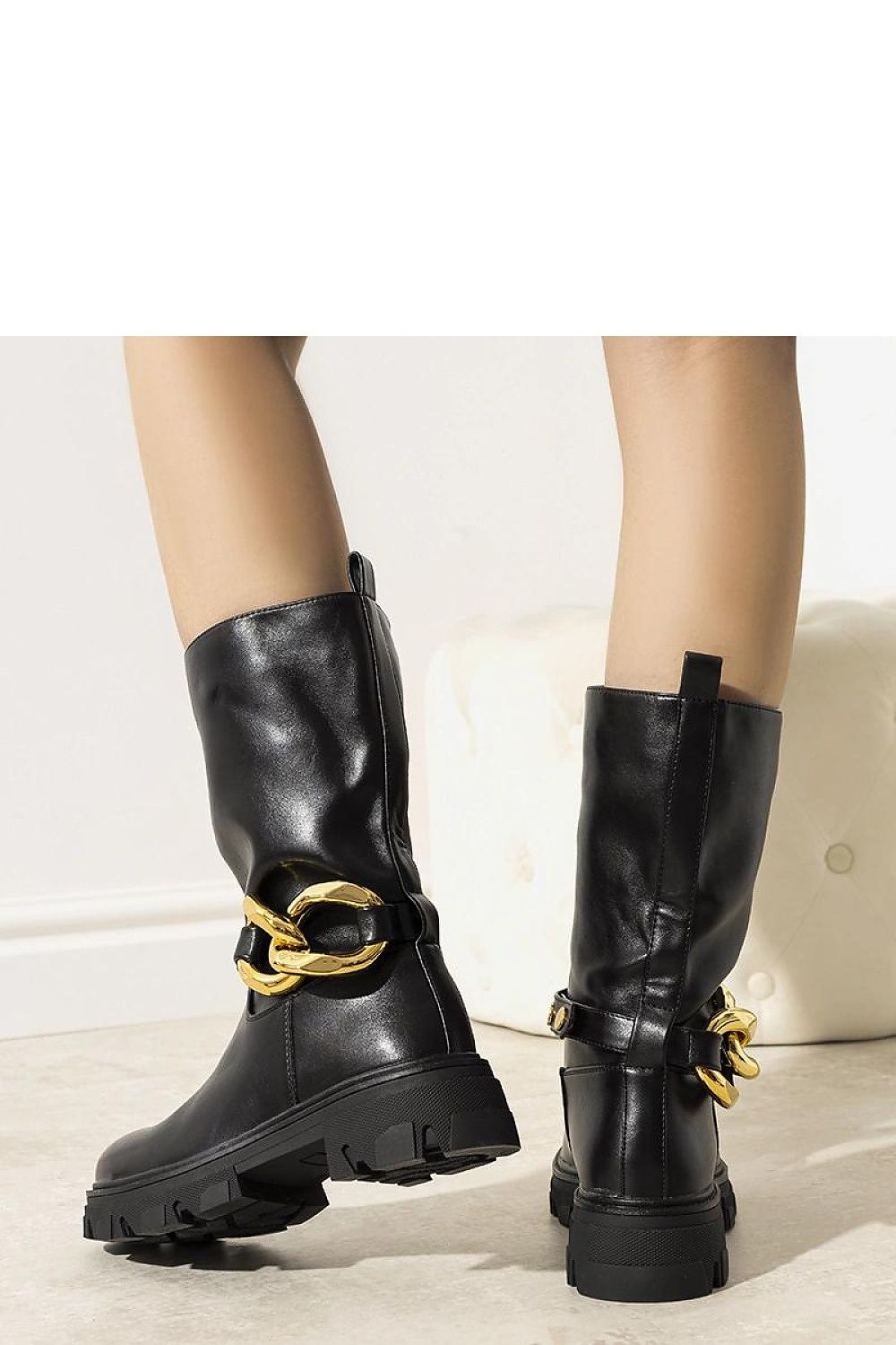   Czarne ocieplane botki z łańcuchem Harrison - Solea 