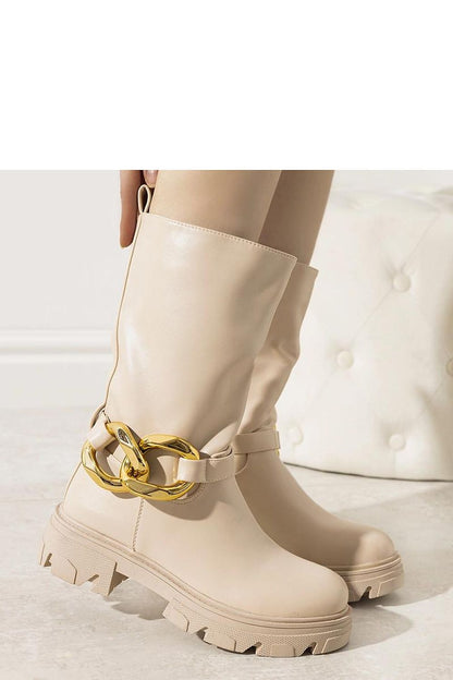   Beżowe ocieplane botki z łańcuchem Harrison - Solea 