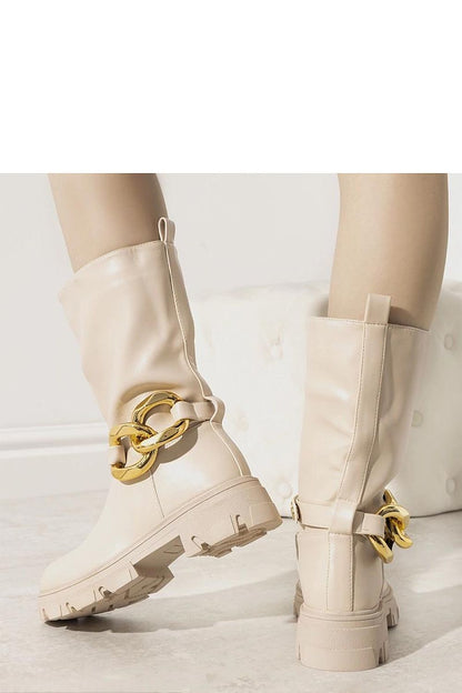   Beżowe ocieplane botki z łańcuchem Harrison - Solea 