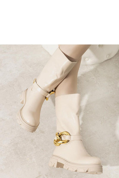   Beżowe ocieplane botki z łańcuchem Harrison - Solea 