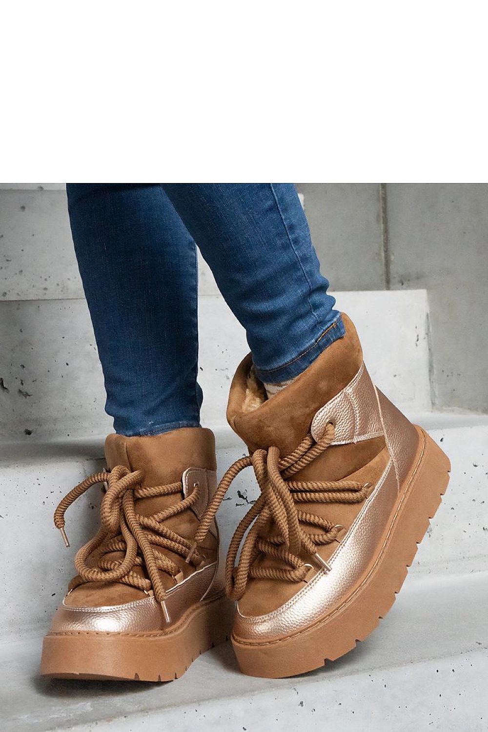   Brązowe śniegowce na platformie ocieplane futerkiem Sapphi - Solea 