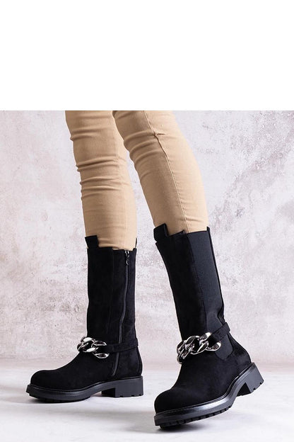   Czarne botki damskie zdobione łańcuchem Yasarna - Solea 