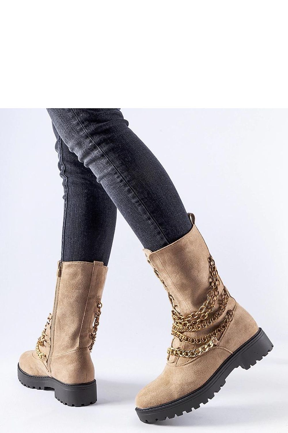   Beżowe ocieplane botki z łańcuszkiem Carroll - Solea 