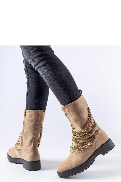   Beżowe ocieplane botki z łańcuszkiem Carroll - Solea 