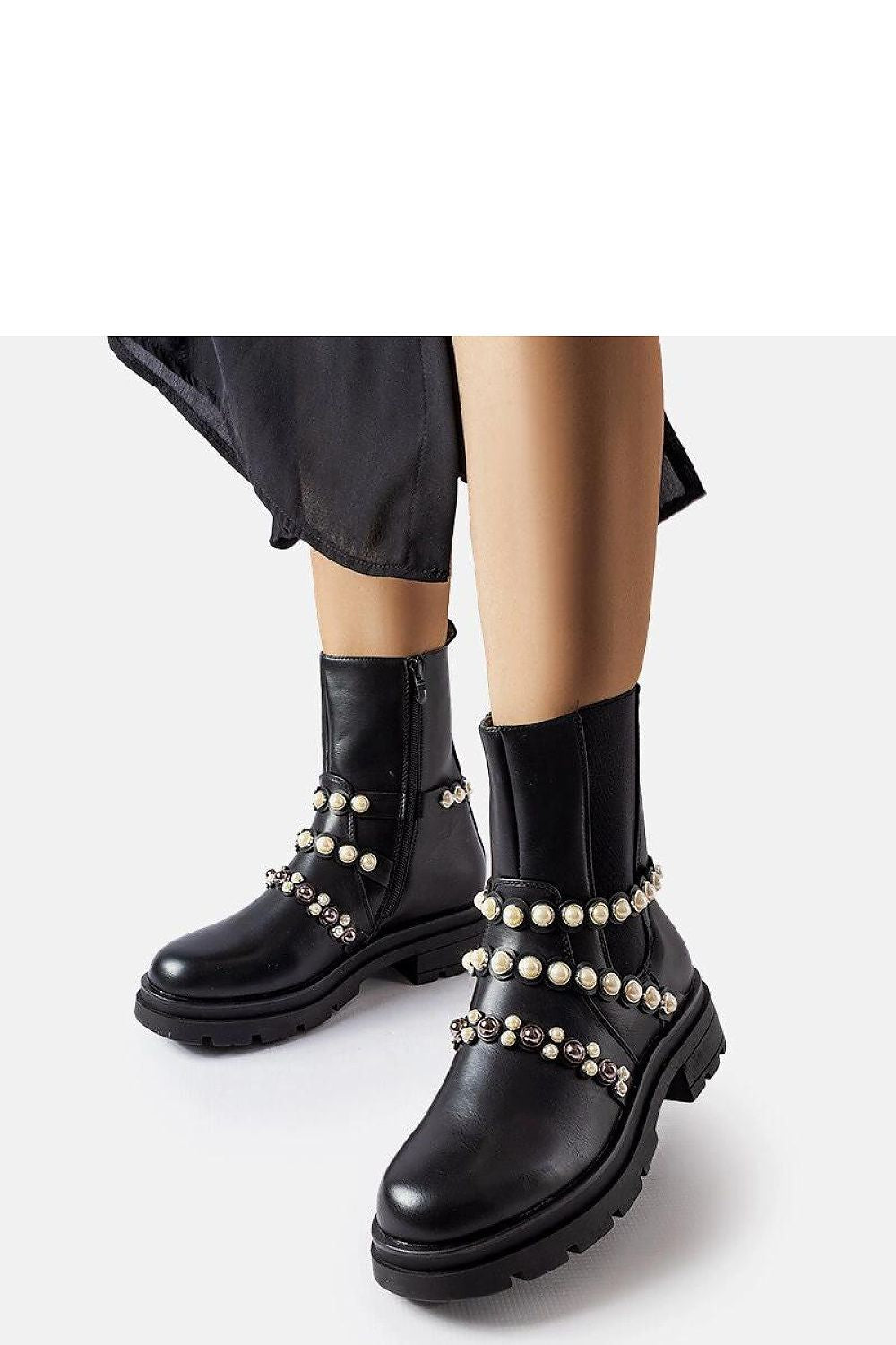   Czarne botki zdobione perełkami Callicratide - Solea 