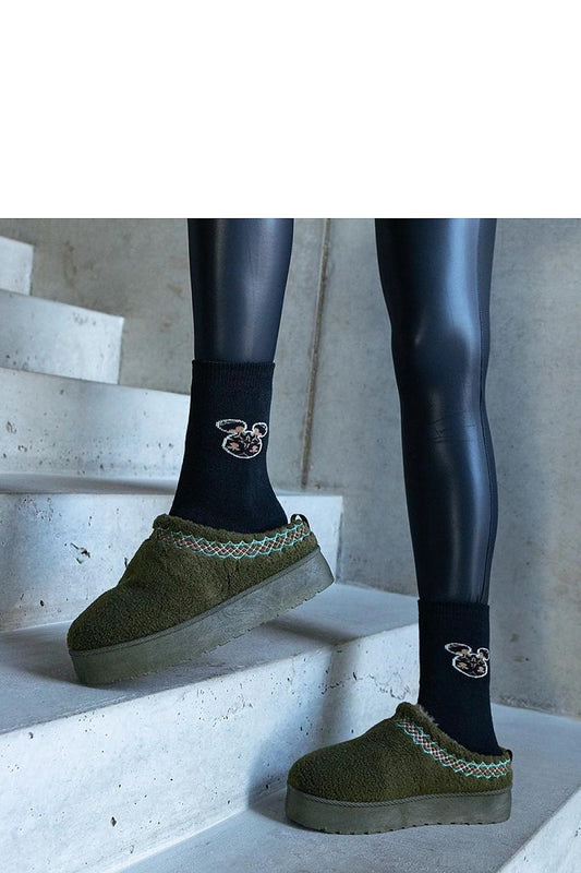   Zielone śniegowce na platformie z niską cholewką i haftowanym wzorem Greene - Solea 