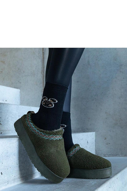   Zielone śniegowce na platformie z niską cholewką i haftowanym wzorem Greene - Solea 