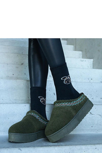   Zielone śniegowce na platformie z niską cholewką i haftowanym wzorem Greene - Solea 