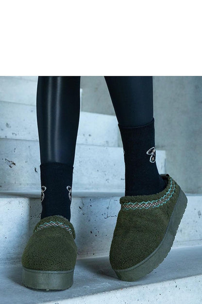   Zielone śniegowce na platformie z niską cholewką i haftowanym wzorem Greene - Solea 