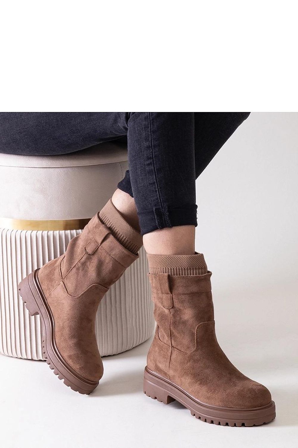   Wsuwane brązowe botki ze skarpetą Ralia - Solea 