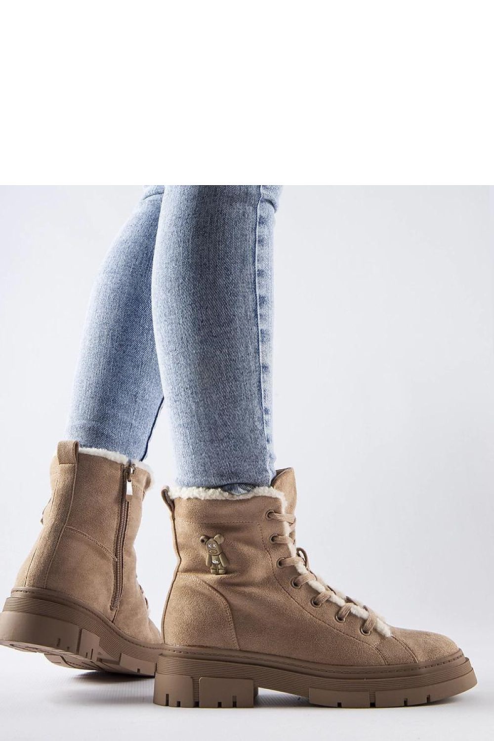   Beżowe botki ocieplane z eko-zamszu Pompei - Solea 