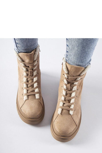   Beżowe botki ocieplane z eko-zamszu Pompei - Solea 