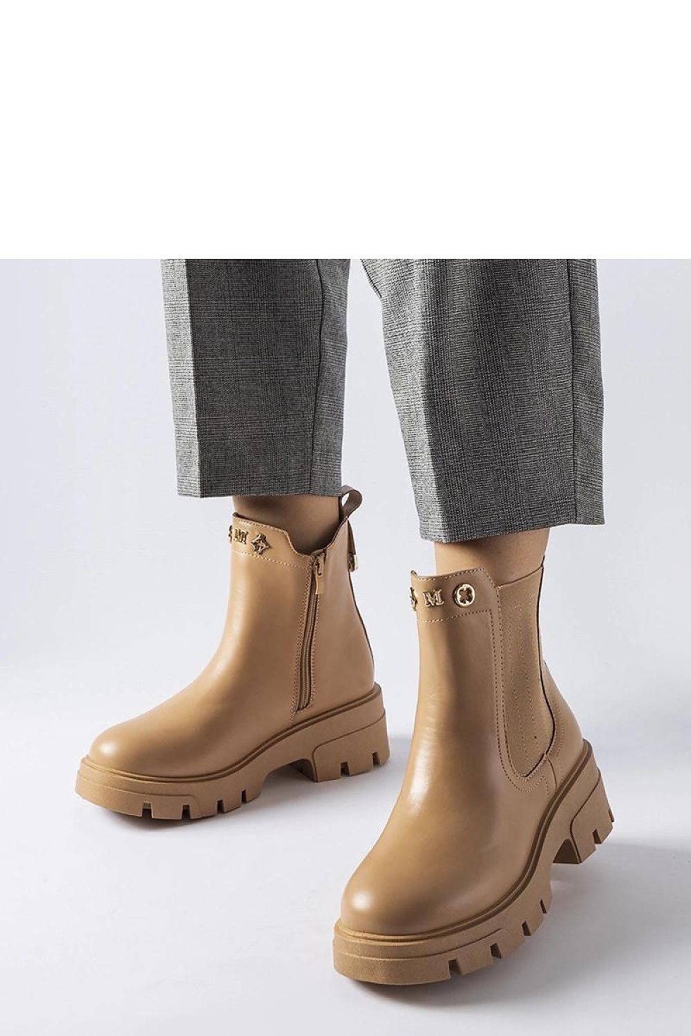   Beżowe ocieplane ozdobne botki Federica - Solea 