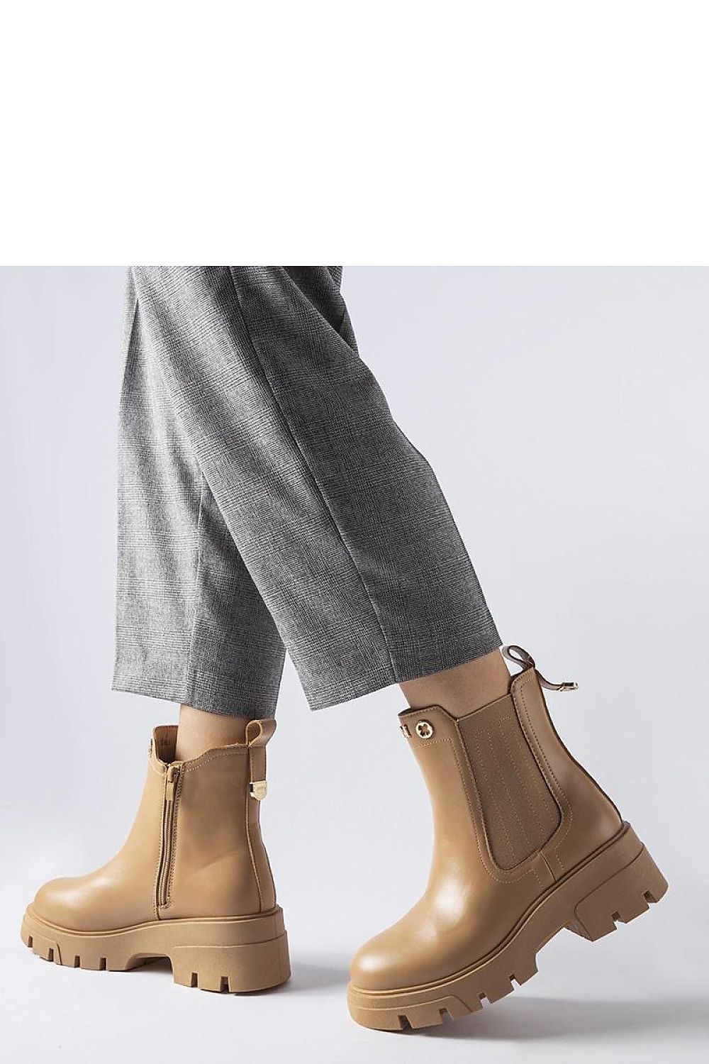   Beżowe ocieplane ozdobne botki Federica - Solea 