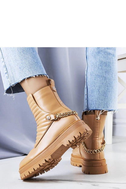   Beżowe ocieplane botki z łańcuchem Pareda - Solea 