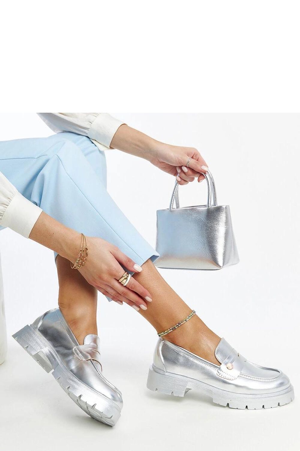   Srebrne mokasyny Eko skórzane Mladenka - Solea 