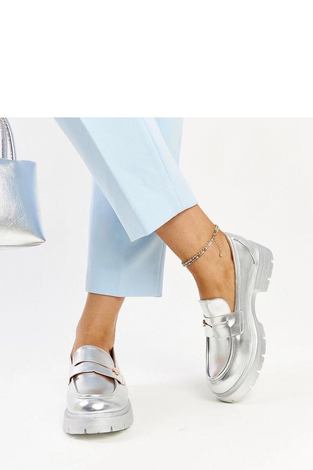   Srebrne mokasyny Eko skórzane Mladenka - Solea 