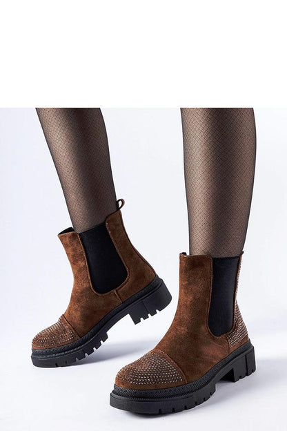   Brązowe botki z cyrkoniami eko-zamsz Grinzane - Solea 