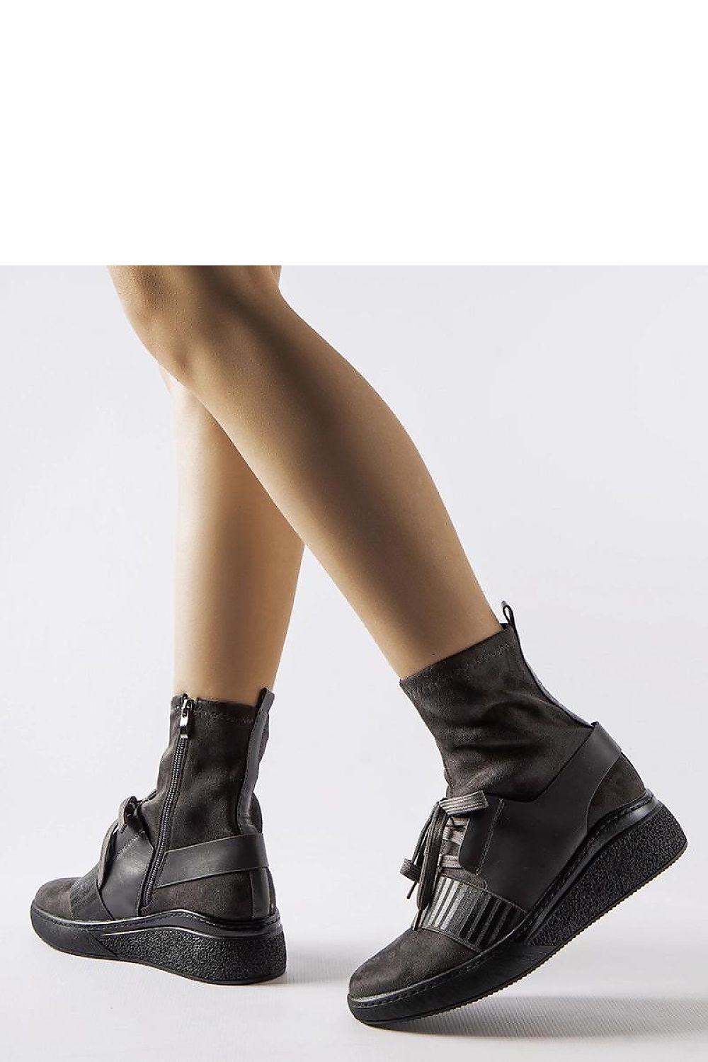   Szare skarpetkowe botki na koturnie Spoleto - Solea 