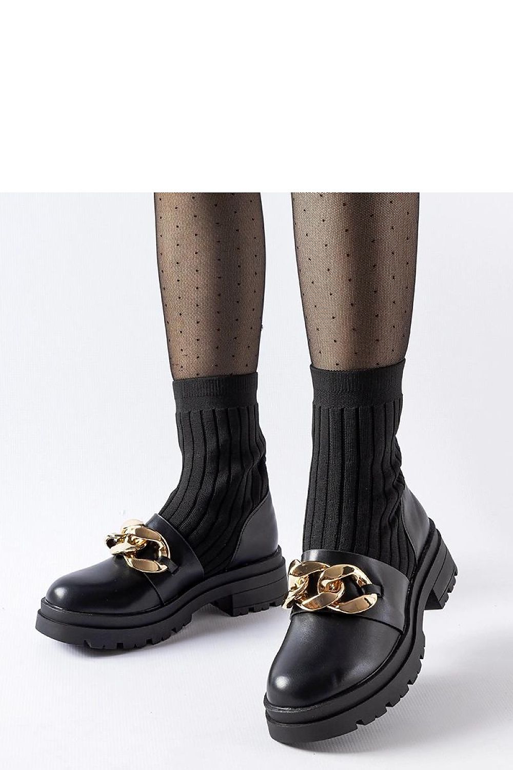   Czarne skarpetowe botki łańcuchem Giussago - Solea 