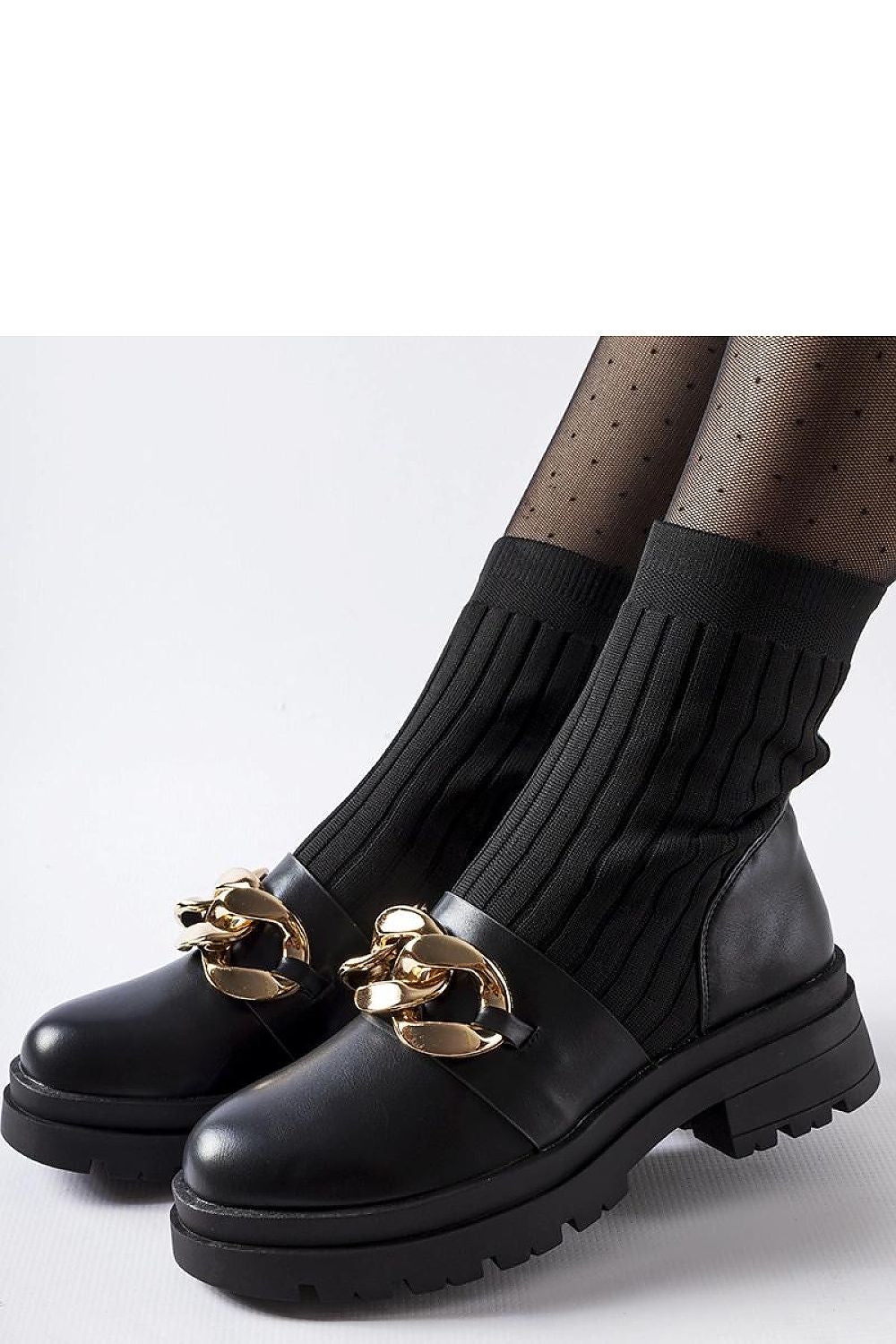   Czarne skarpetowe botki łańcuchem Giussago - Solea 