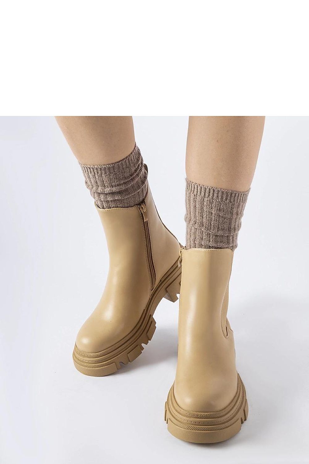   Beżowe botki z gumową wstawką D`Isola - Solea 