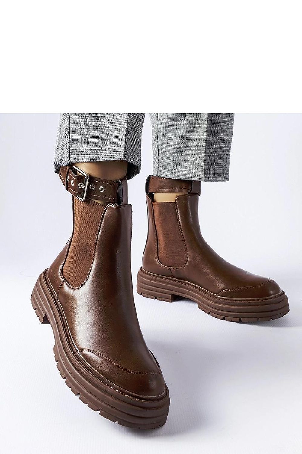   Brązowe botki z ozdobnym zapięciem Jonesboro - Solea 