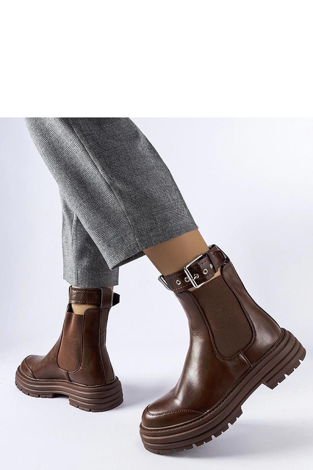   Brązowe botki z ozdobnym zapięciem Jonesboro - Solea 