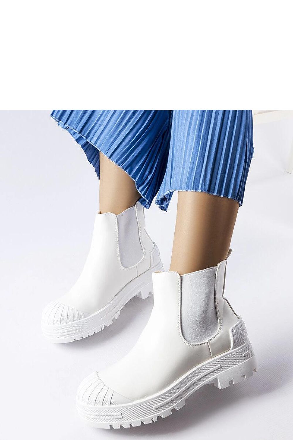   Białe workery z gumowymi wstawkami Lange - Solea 