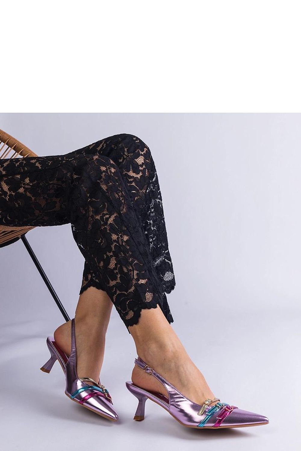   Fioletowe szpilki kaczuszki z otwartą pieta Perfecta - Solea 