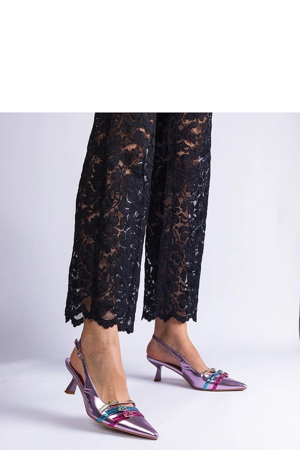   Fioletowe szpilki kaczuszki z otwartą pieta Perfecta - Solea 