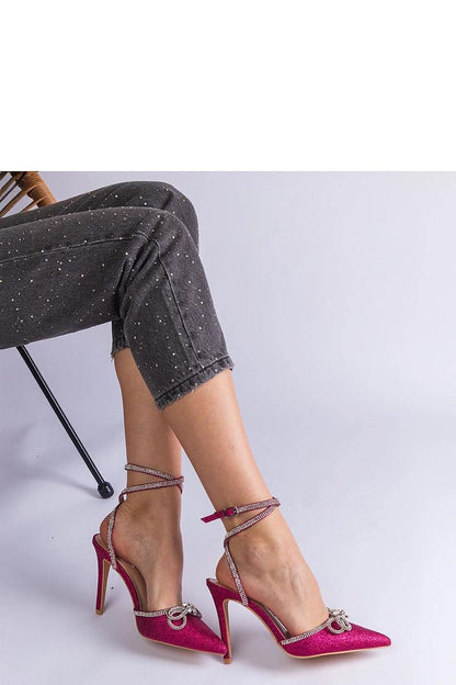   Różowe szpilki brokatowe z kokardką i cyrkoniami Merkuri - Solea 