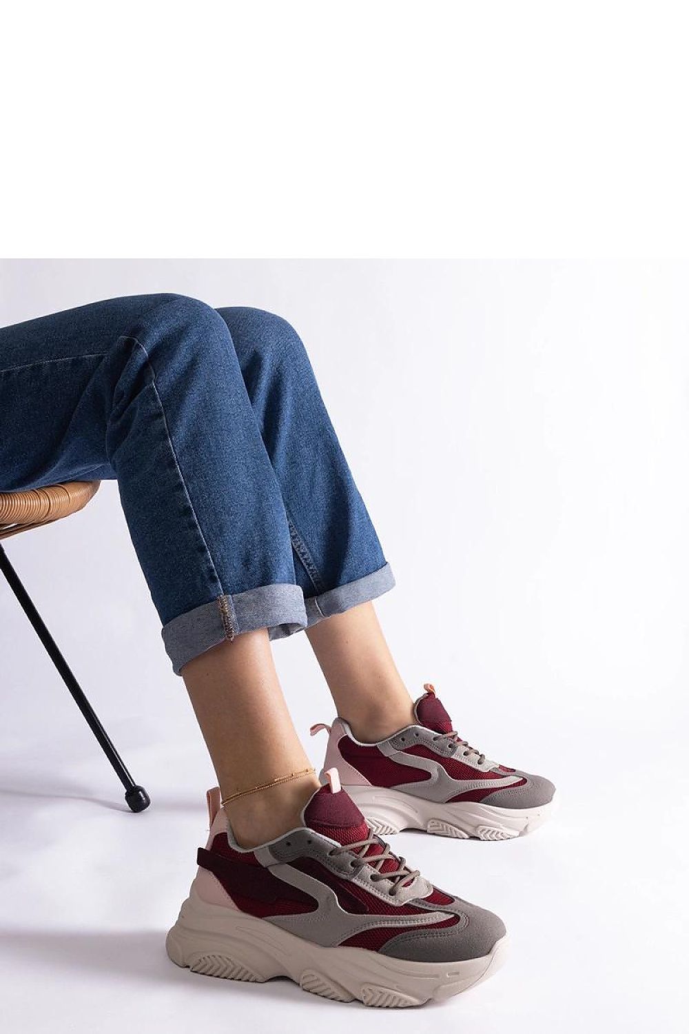   Bordowo-szare damskie sneakersy Milenka - Solea 