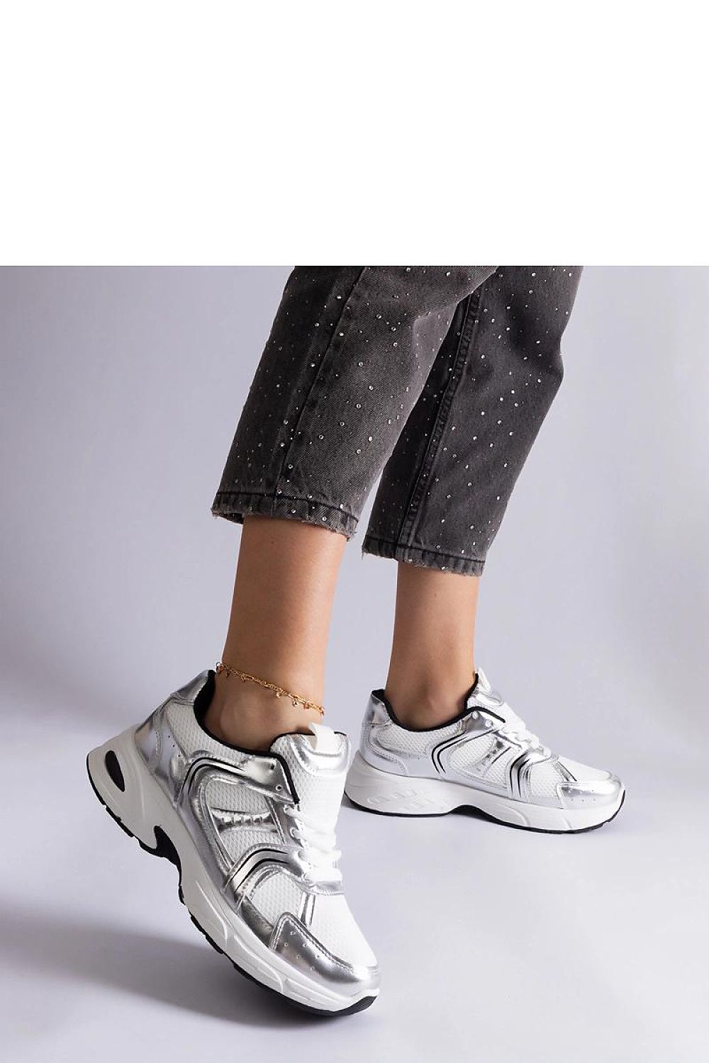   Biało-srebrne sneakersy sportowe Ena - Solea 