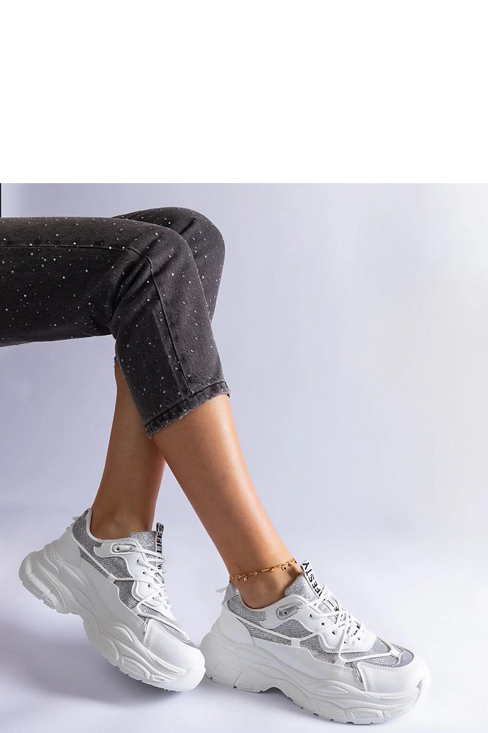   Białe sneakersy z brokatowymi wstawkami Rigel - Solea 