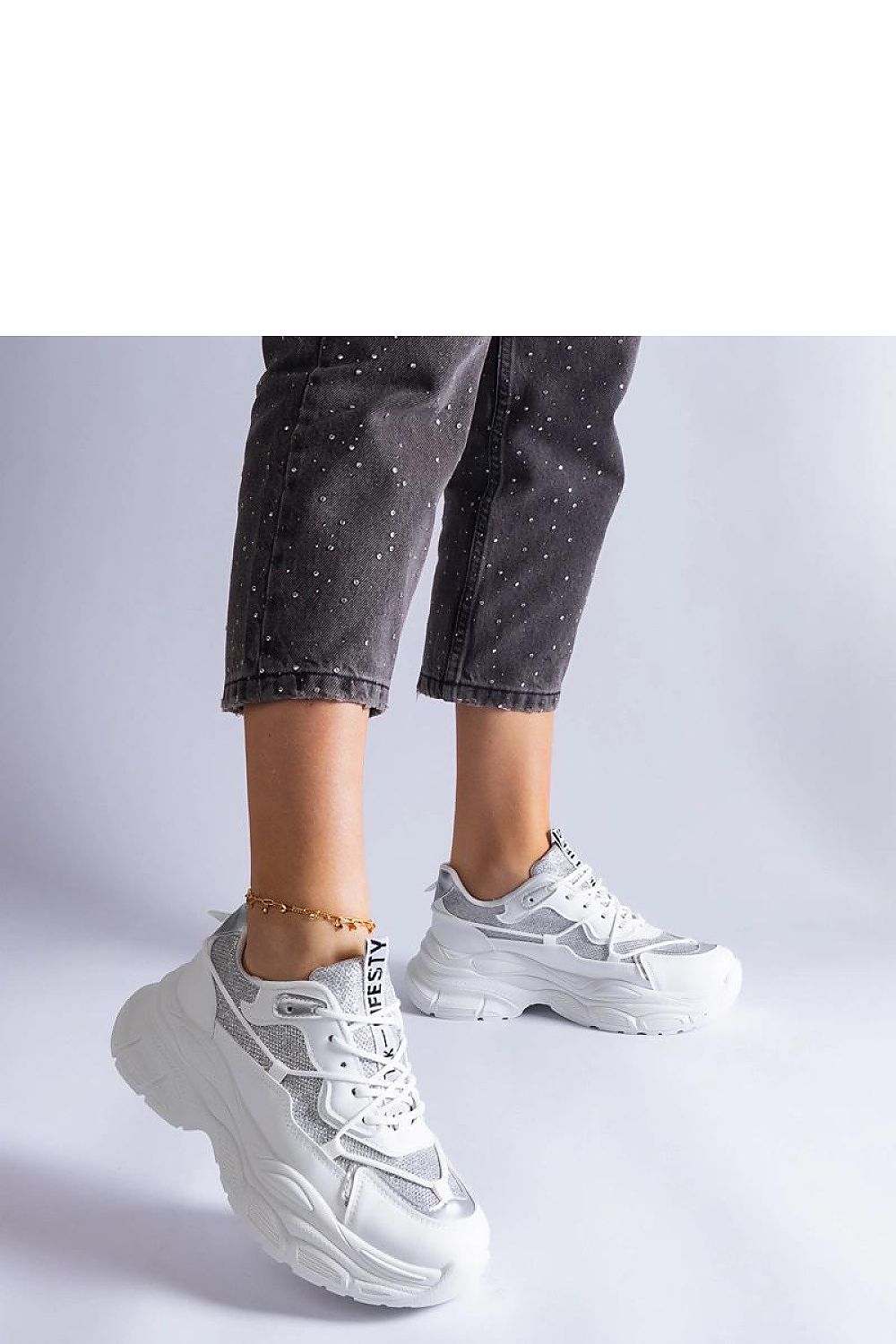   Białe sneakersy z brokatowymi wstawkami Rigel - Solea 