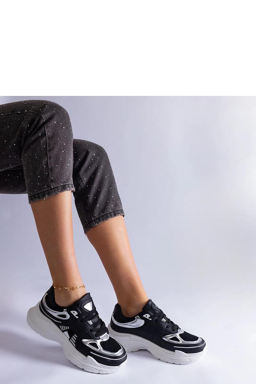   Czarne sneakersy damskie ze srebrnymi wstawkami Gaytan - Solea 