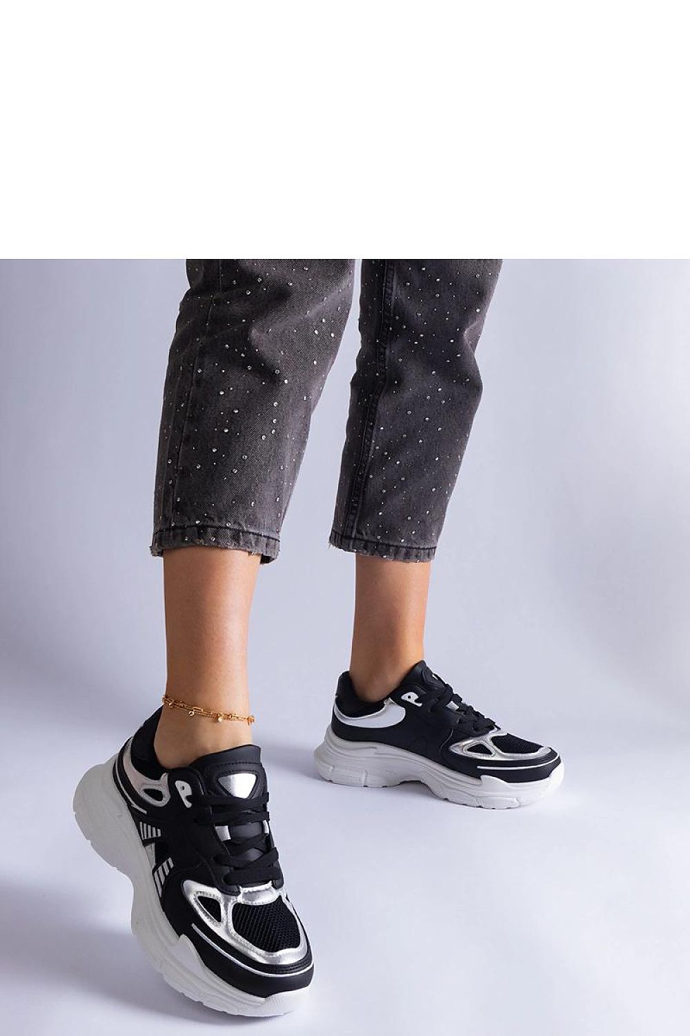   Czarne sneakersy damskie ze srebrnymi wstawkami Gaytan - Solea 