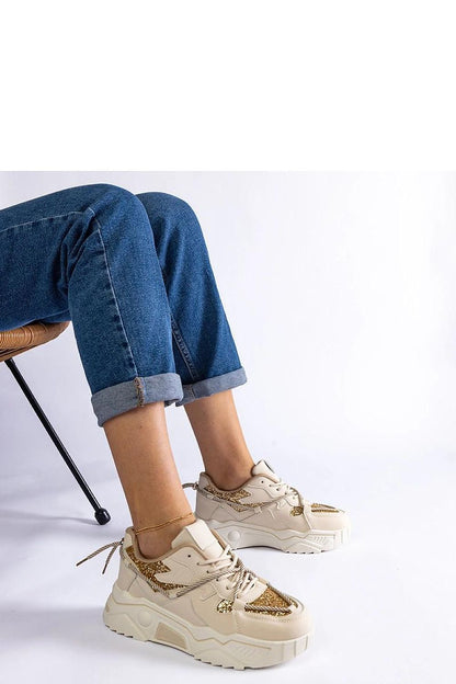  Beżowe sneakersy damskie z brokatem Agar - Solea 